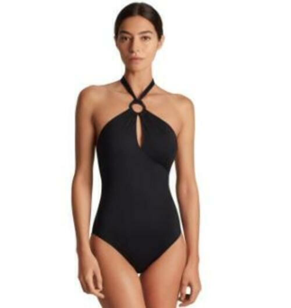 Ralph Lauren Women's Black Macrame-Ring High-Neck One-Piece Swimsuit 8 NWT